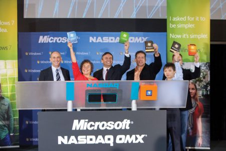 In July 2009, Nasdaq came to the Microsoft campus for the launch of Windows 7, and Averett “rang the bell” to open trading.