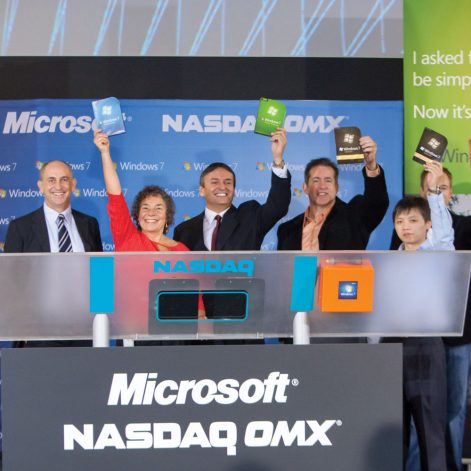 In July 2009, Nasdaq came to the Microsoft campus for the launch of Windows 7, and Averett “rang the bell” to open trading.