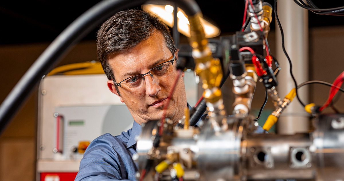 Damiano Baccarella works on the 500-kW pulsed Arcjet Tunnel.