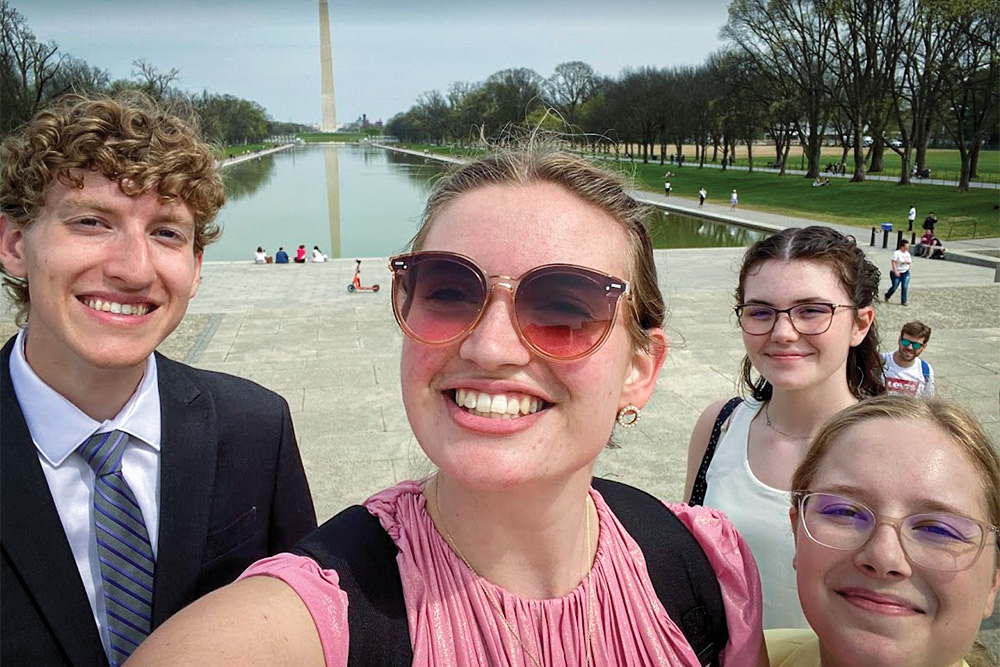 MSE students visiting the capitol of the United States standing at the Washington monument