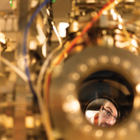 PhD student Mason Phillips works with the Tennessee Plasma Exposure Experiment (T-PLEX) in the Nuclear Fusion Lab at Zeanah Engineering Complex
