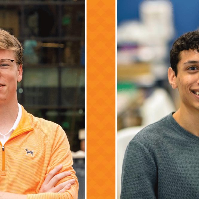 Headshots of Samuel Barbour (left) and Jai Mehta (right)