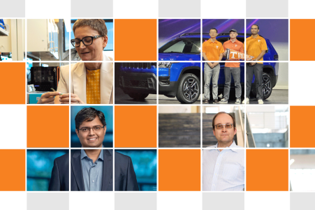 Grid collage with images of Michela Taufer, Sergei Kalinin, Deep Jariwala, and EcoCAR team members