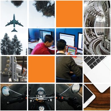 Montage of research around the college