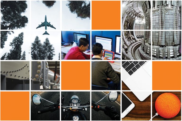 Montage of research around the college