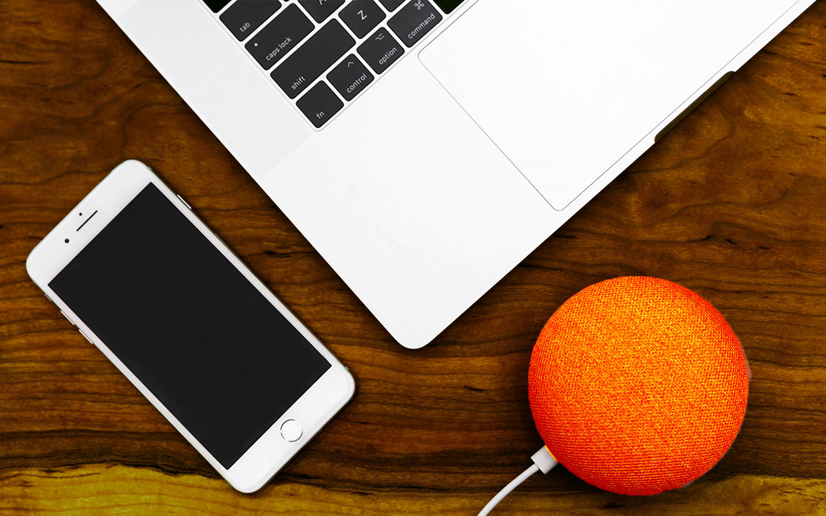 Phone, Laptop, and Google Home Device