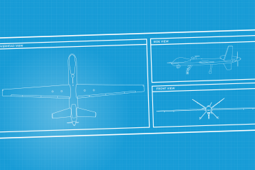 Blueprint style rendering of drone