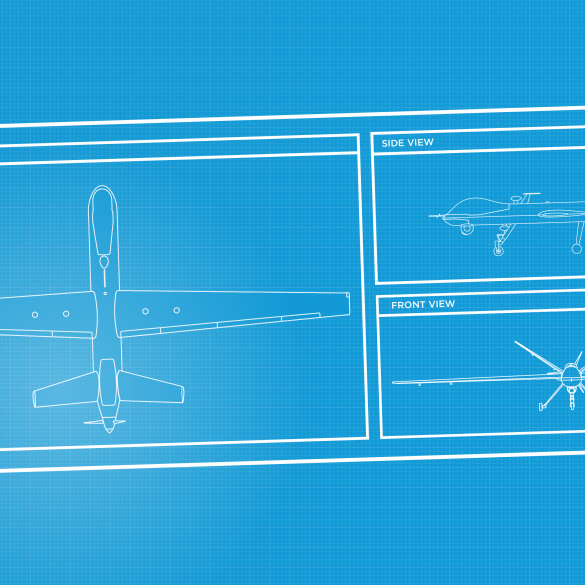 Blueprint style rendering of drone