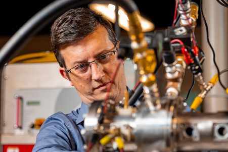 Damiano Baccarella works on the 500-kW pulsed Arcjet Tunnel.